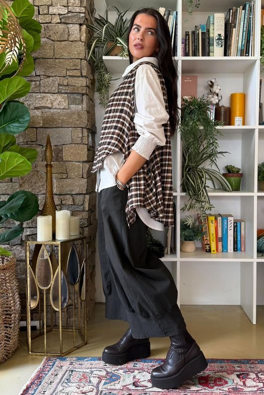 Jasper Plaid Brushed Cotton Tank Black Brown
